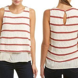 Splendid cream & red stripe layered sweater tank